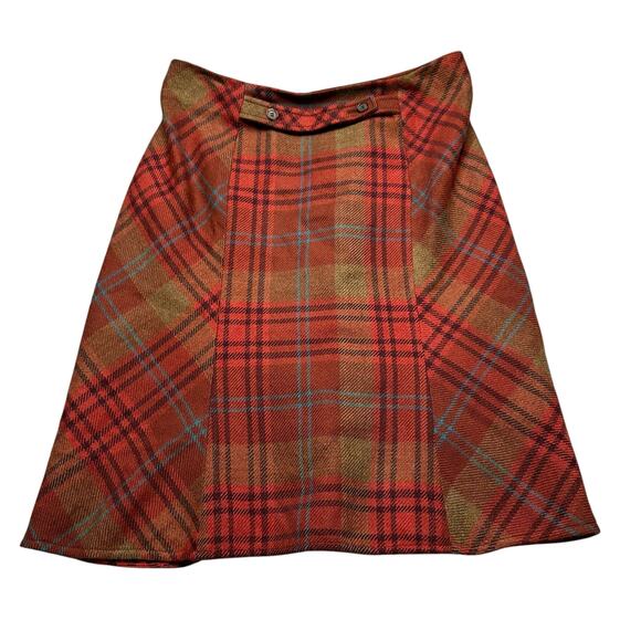 VALENTINO Vintage Orange Plaid Pencil Midi Skirt Women's Size 10 Wool Preppy - Picture 5 of 13
